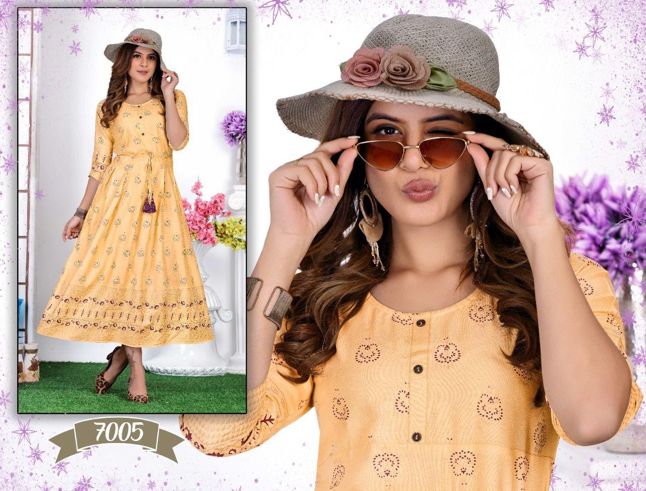 Golden Albeli New Printed Designer Fancy Wear Long Anarkali Kurti Collection
